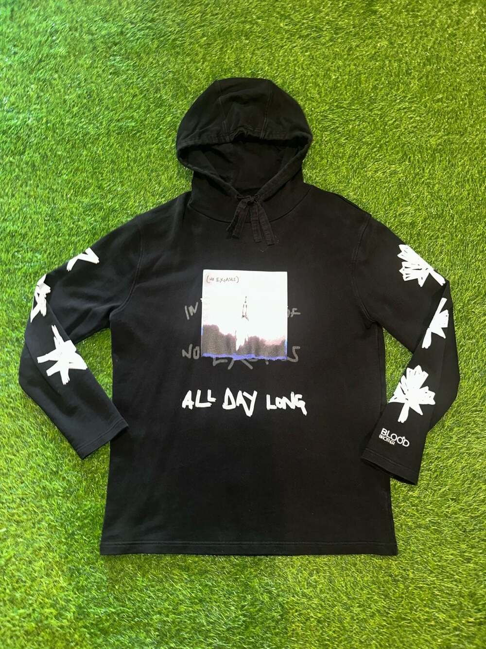 Blood Brother Black Graphic Hoodie with All Day Long Print Size XL